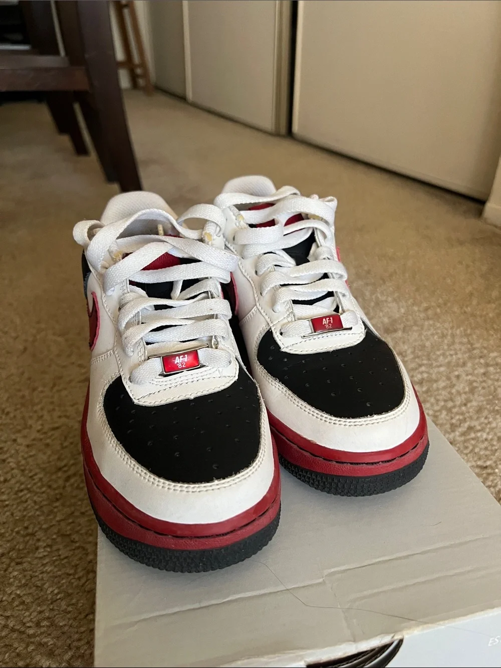 Nike Air Force 1 (GS) White with Black and Red Accents